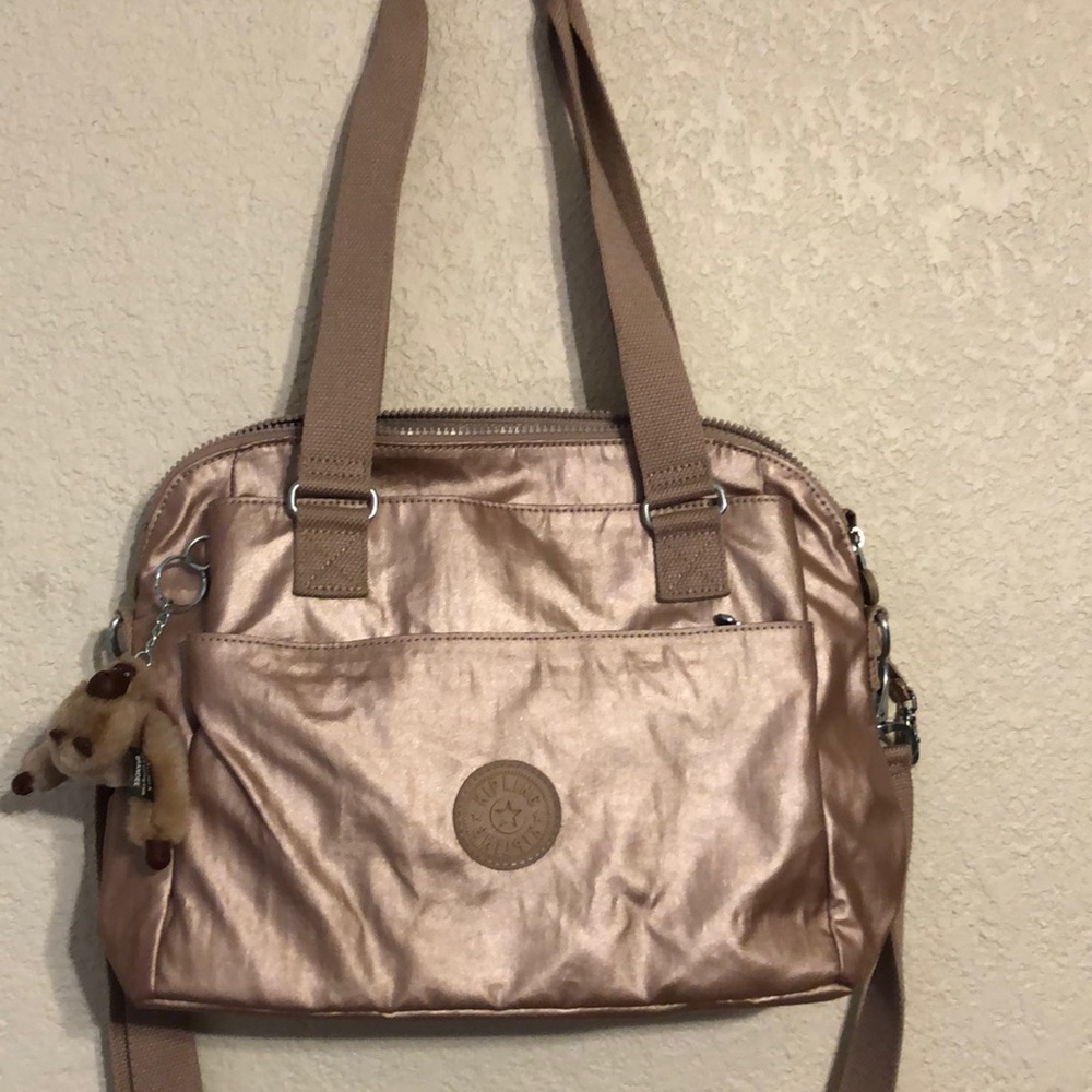 Rose gold Kipling nylon bag with cross body strap